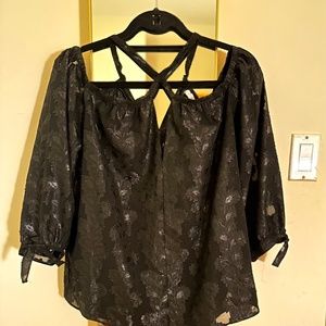Current Air Jacquard Blouse with Cold Shoulder